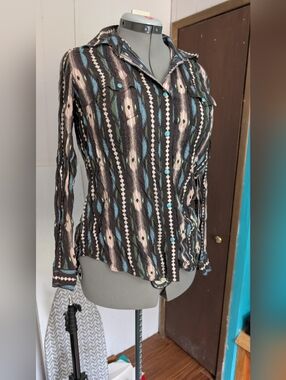 Wrangler Womens Western Button-Down Shirt with Teal Accents